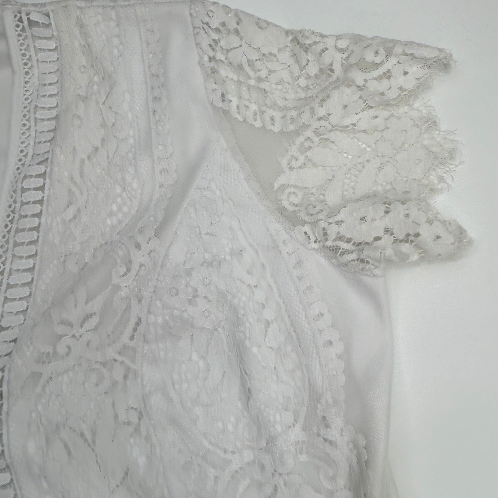 White Lace Boho Maxi Dress Cottagecore Romantic Bridal Style Long Dress Medium - Picture 7 of 9
